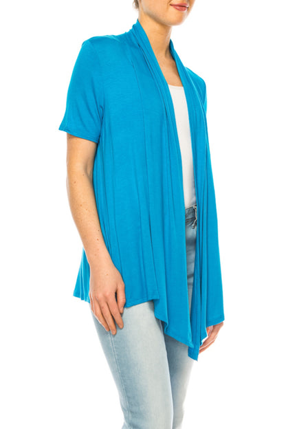 Women's Short Sleeve Asymmetrical Hem Solid Cardigan