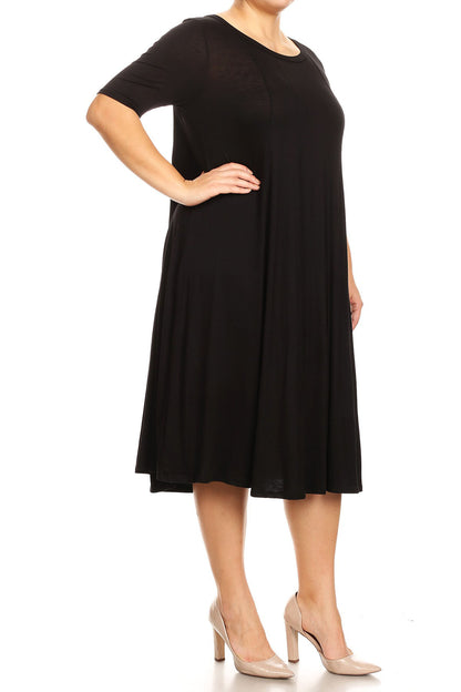 Women's Plus Size Short Sleeves A-Line Round Neck Casual Solid Midi Dress