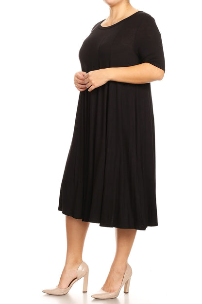 Women's Plus Size Short Sleeves A-Line Round Neck Casual Solid Midi Dress