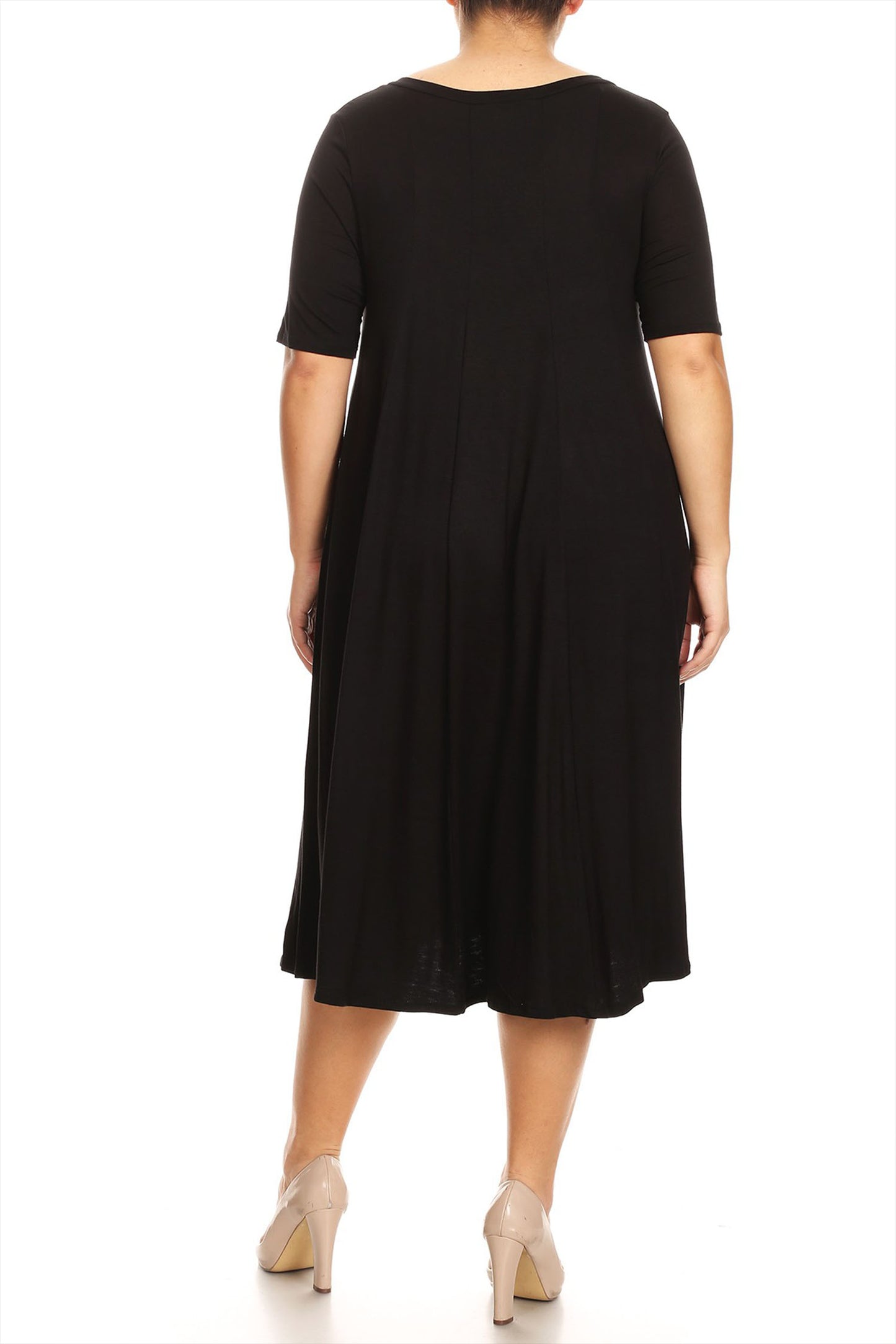 Women's Plus Size Short Sleeves A-Line Round Neck Casual Solid Midi Dress