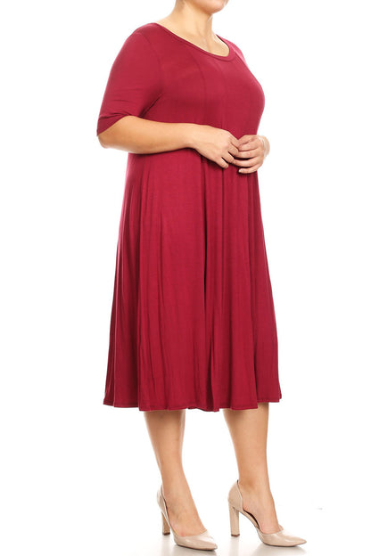 Women's Plus Size Short Sleeves A-Line Round Neck Casual Solid Midi Dress