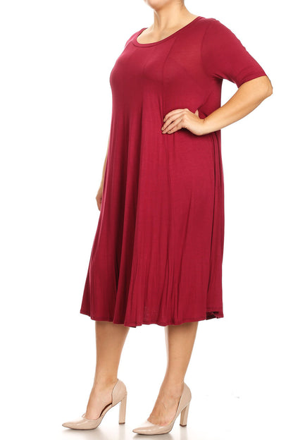 Women's Plus Size Short Sleeves A-Line Round Neck Casual Solid Midi Dress