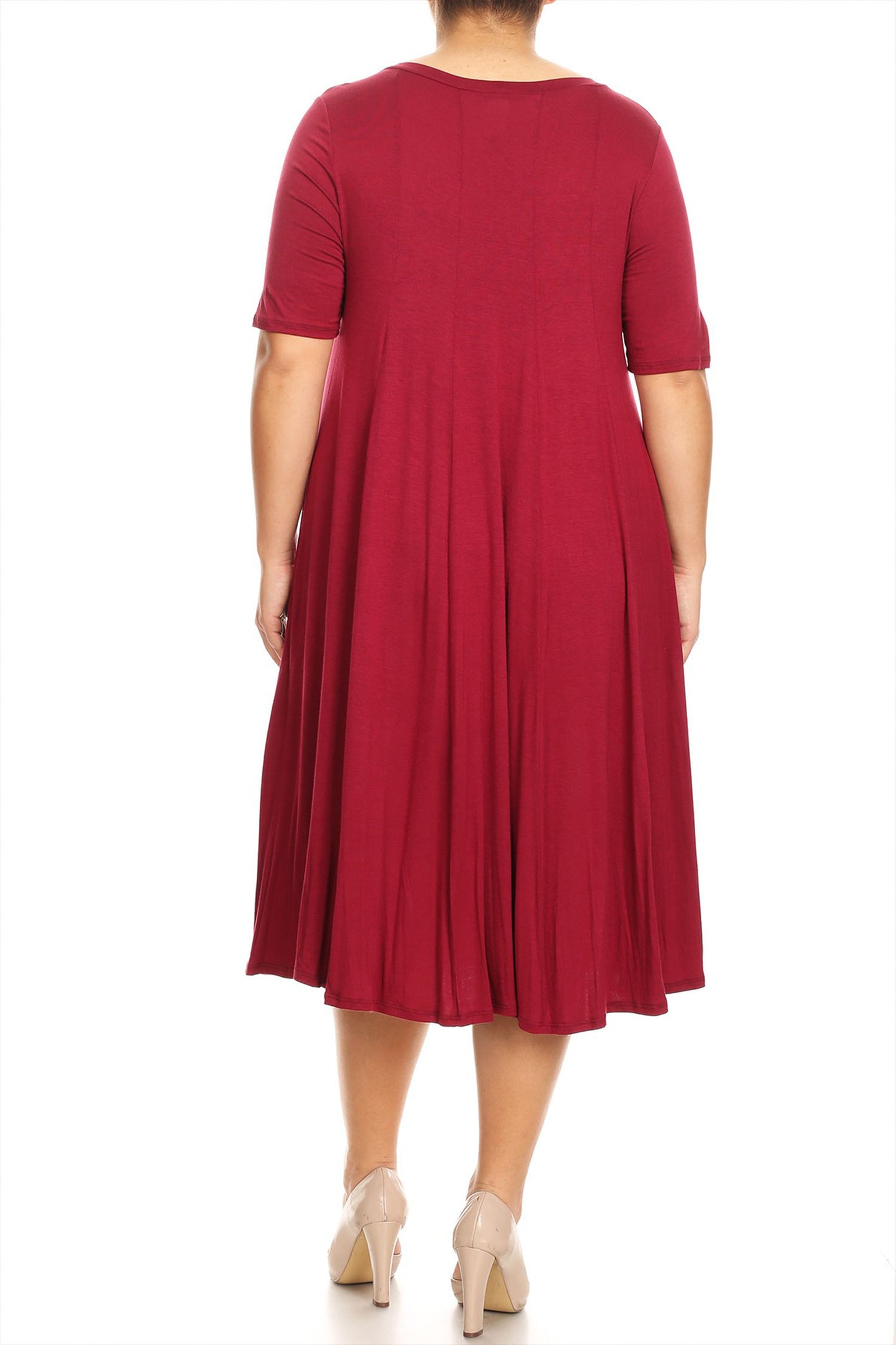 Women's Plus Size Short Sleeves A-Line Round Neck Casual Solid Midi Dress