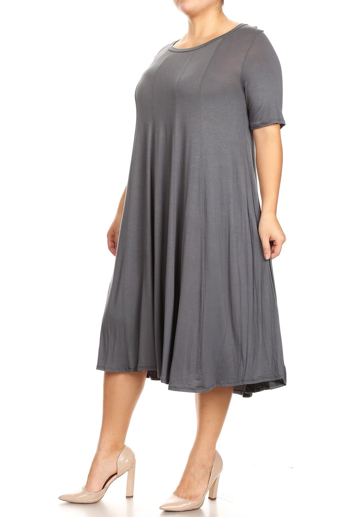 Women's Plus Size Short Sleeves A-Line Round Neck Casual Solid Midi Dress