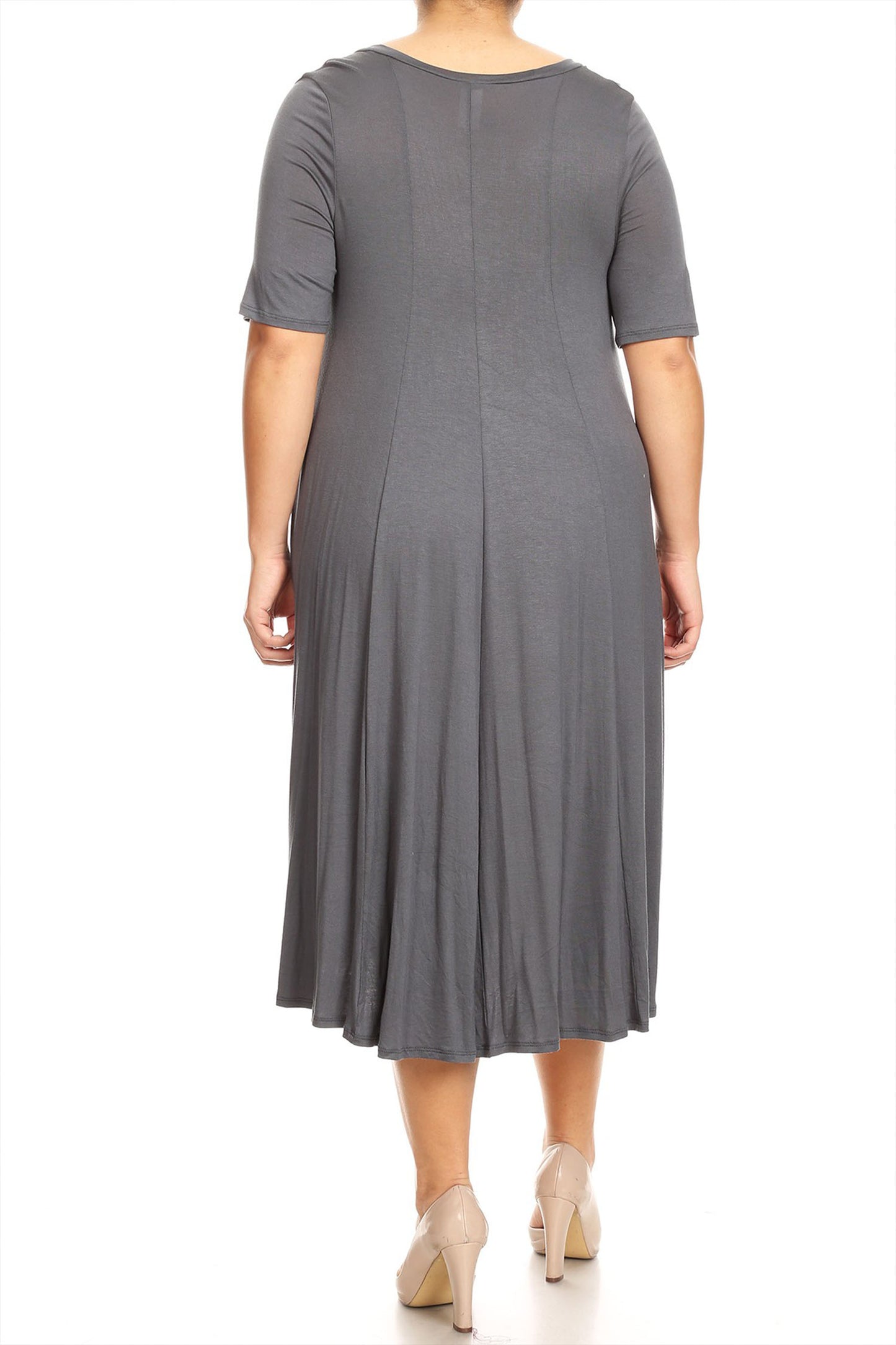 Women's Plus Size Short Sleeves A-Line Round Neck Casual Solid Midi Dress