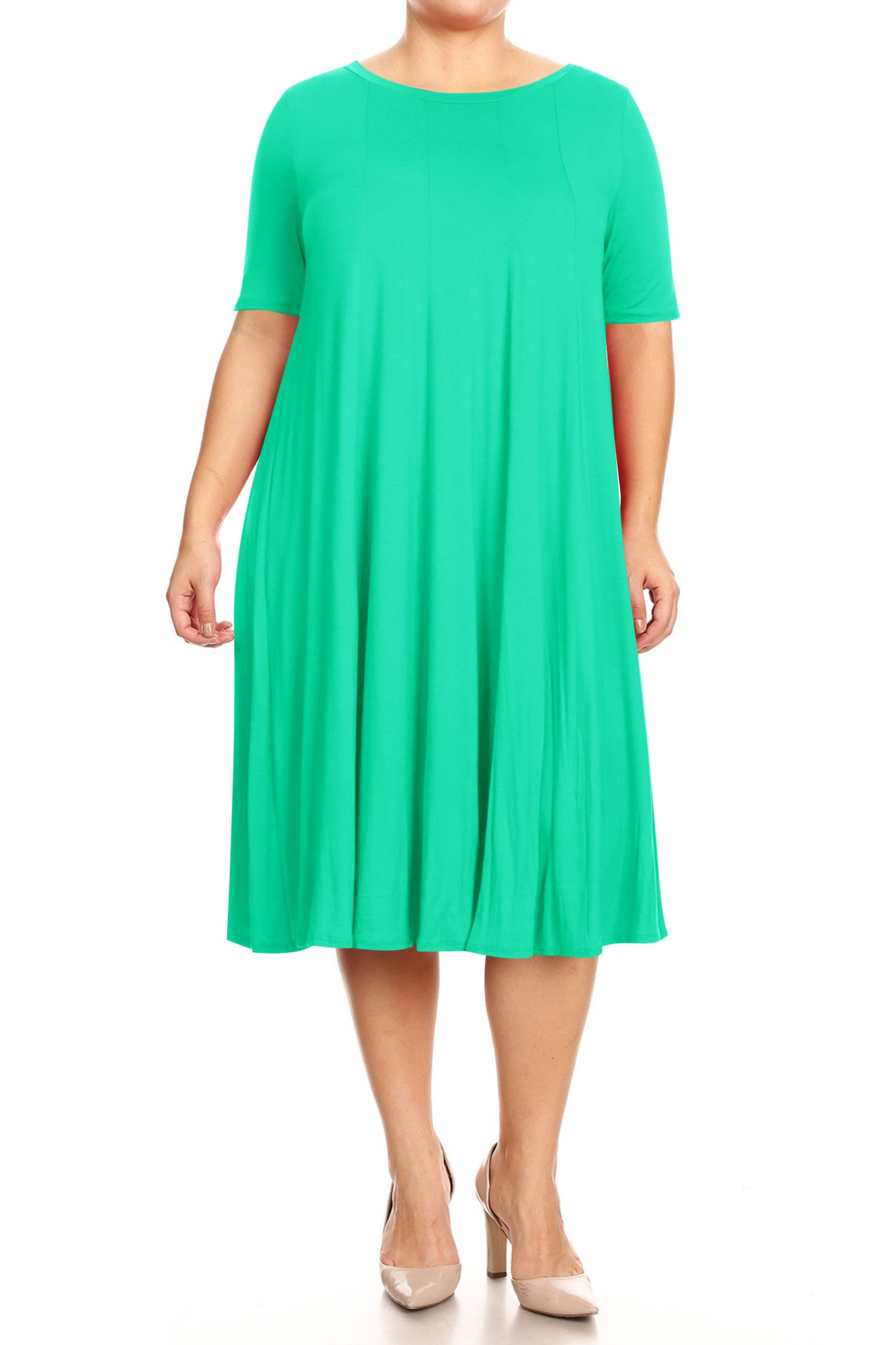 Women's Plus Size Short Sleeves A-Line Round Neck Casual Solid Midi Dress