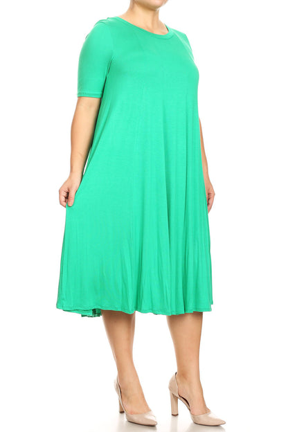 Women's Plus Size Short Sleeves A-Line Round Neck Casual Solid Midi Dress