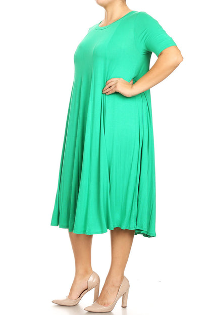 Women's Plus Size Short Sleeves A-Line Round Neck Casual Solid Midi Dress