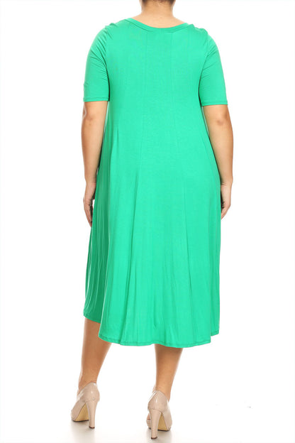 Women's Plus Size Short Sleeves A-Line Round Neck Casual Solid Midi Dress