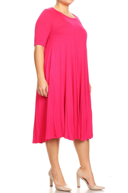 Women's Plus Size Short Sleeves A-Line Round Neck Casual Solid Midi Dress