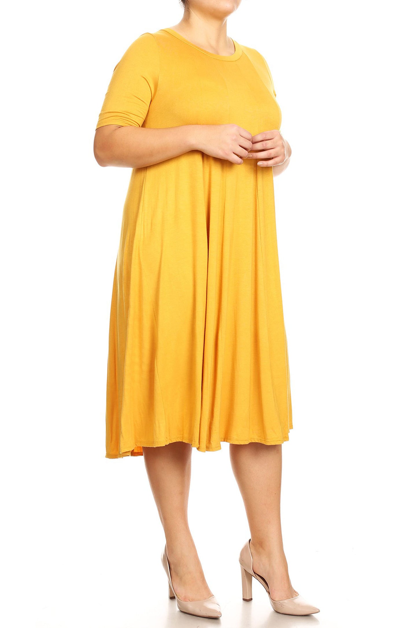 Women's Plus Size Short Sleeves A-Line Round Neck Casual Solid Midi Dress