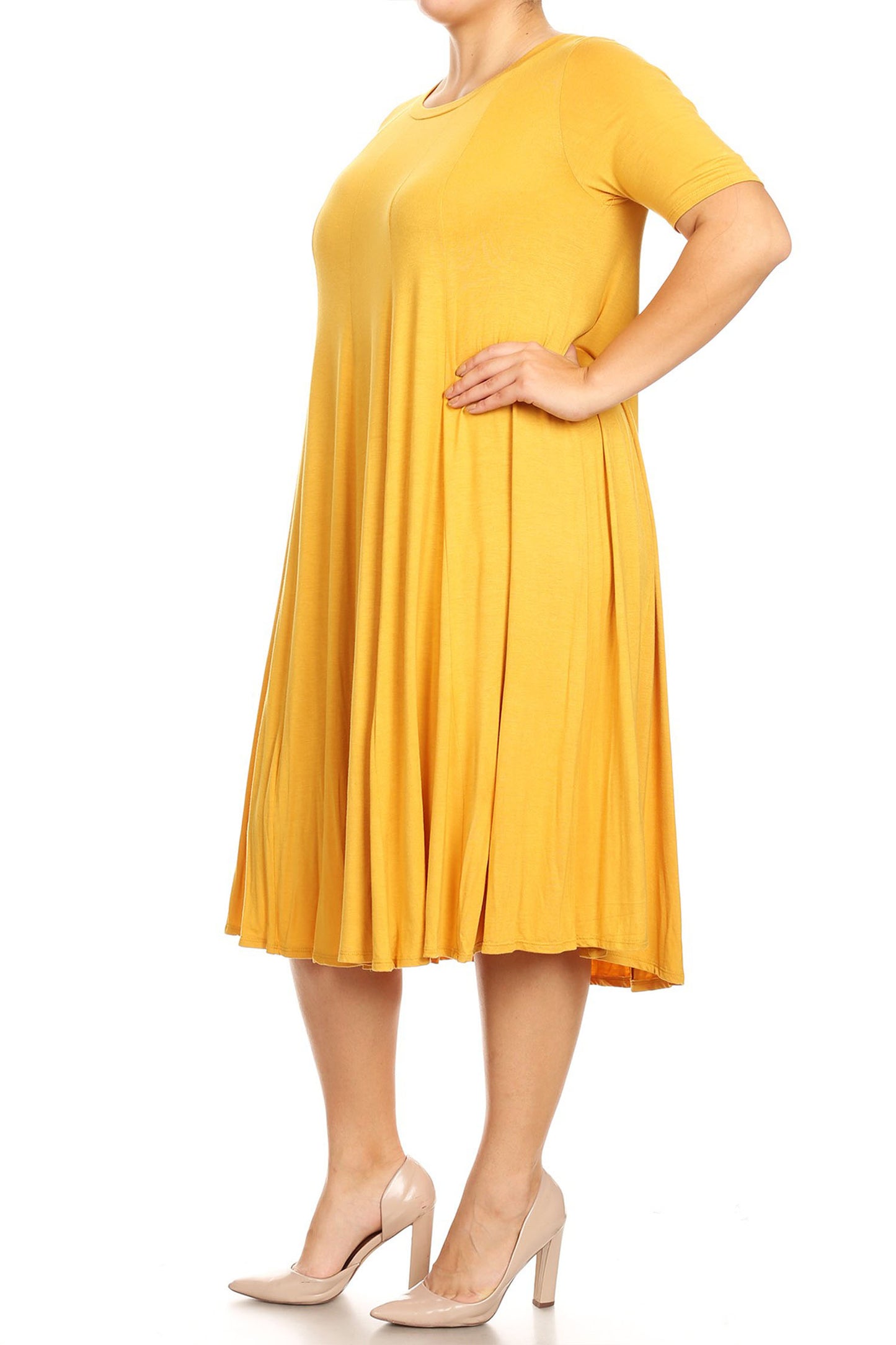 Women's Plus Size Short Sleeves A-Line Round Neck Casual Solid Midi Dress