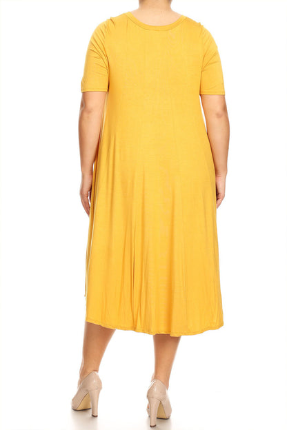 Women's Plus Size Short Sleeves A-Line Round Neck Casual Solid Midi Dress