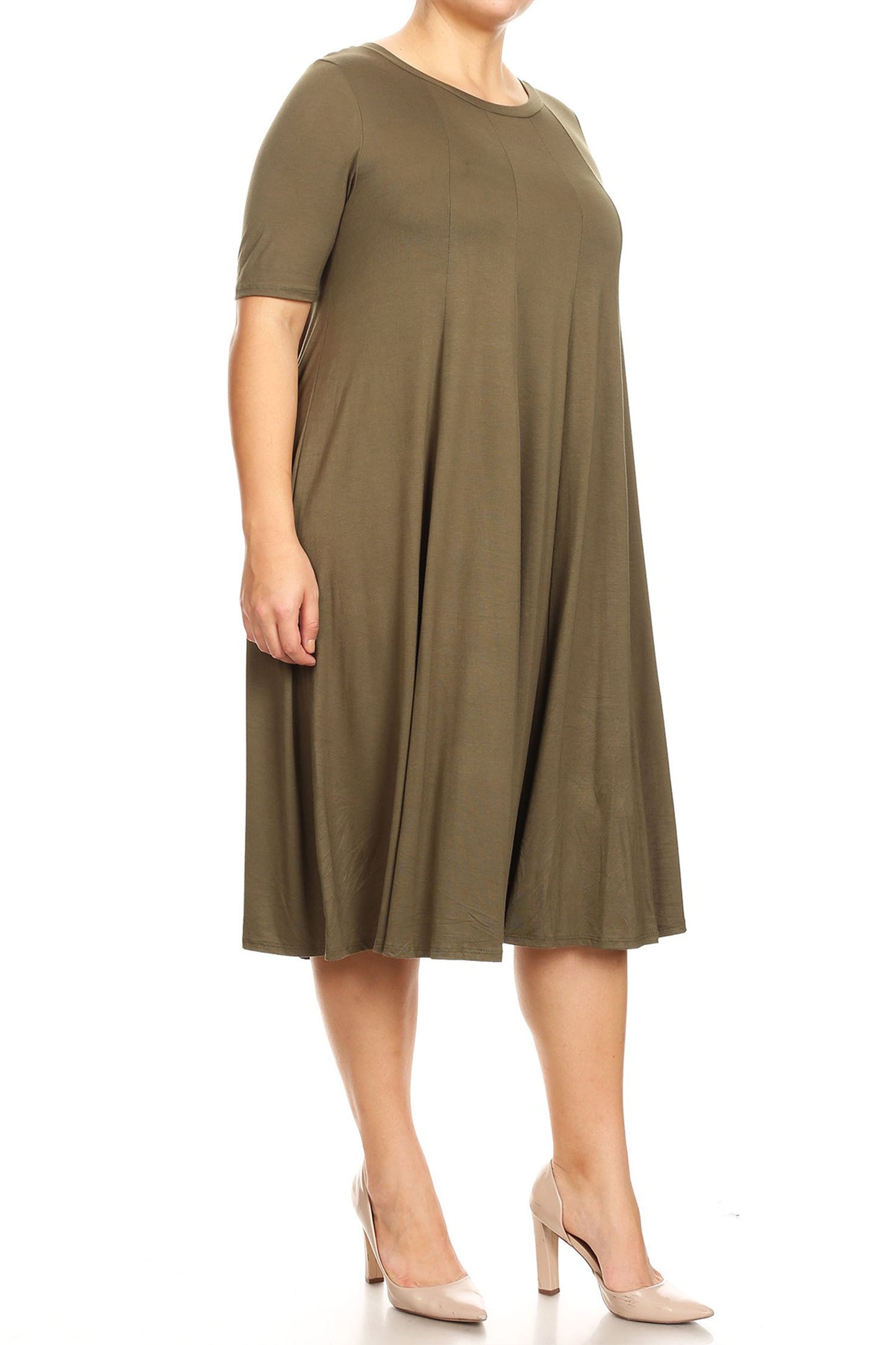 Women's Plus Size Short Sleeves A-Line Round Neck Casual Solid Midi Dress