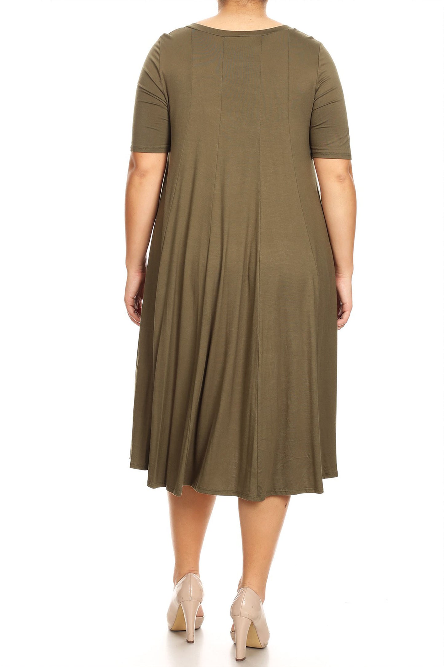 Women's Plus Size Short Sleeves A-Line Round Neck Casual Solid Midi Dress