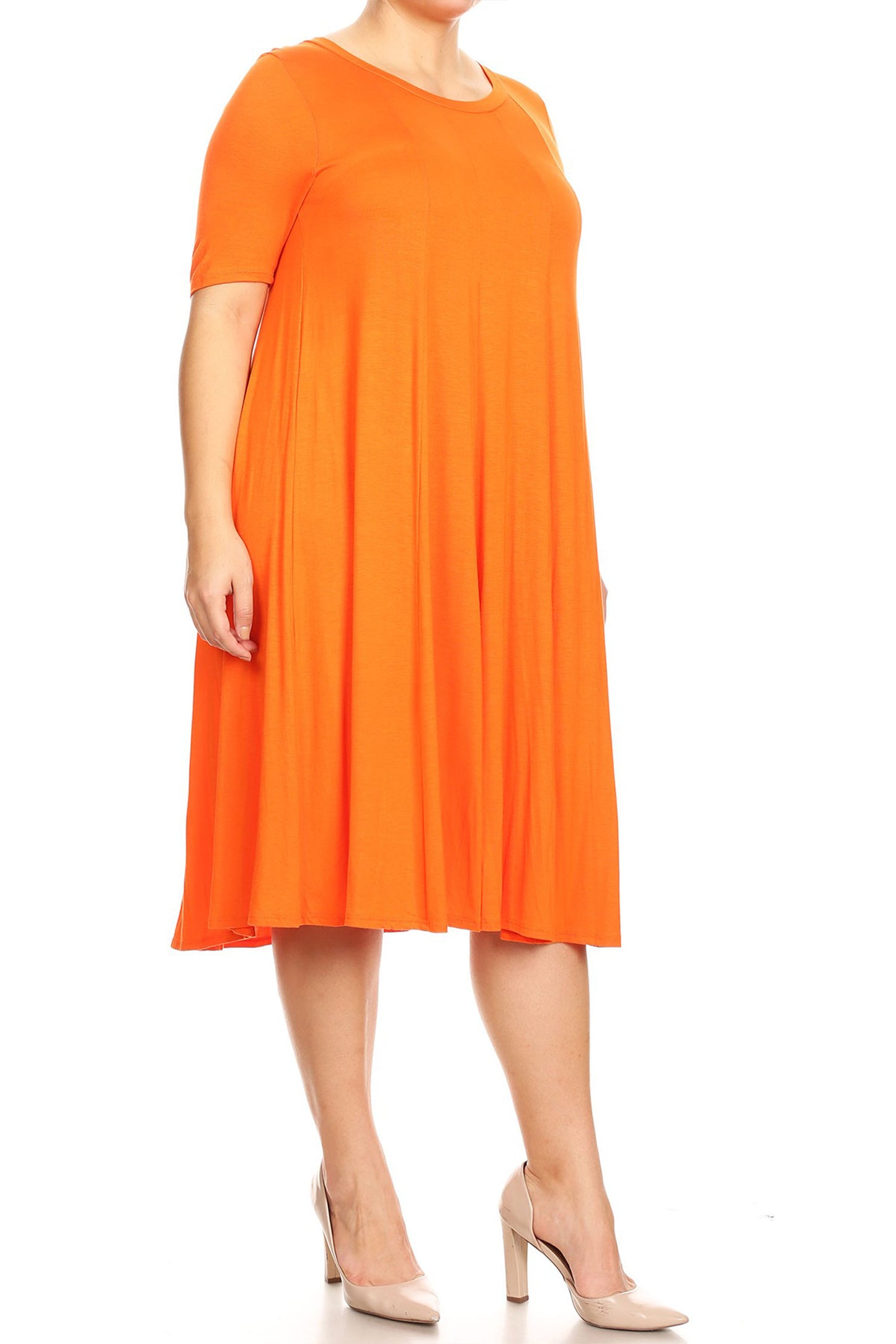 Women's Plus Size Short Sleeves A-Line Round Neck Casual Solid Midi Dress