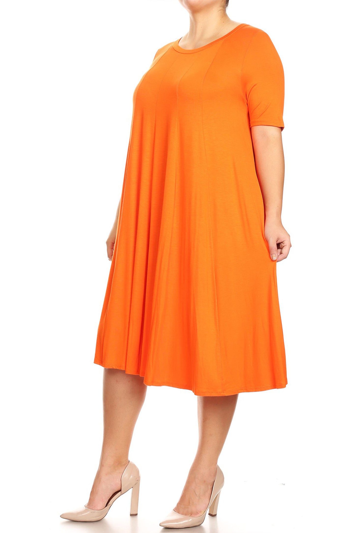 Women's Plus Size Short Sleeves A-Line Round Neck Casual Solid Midi Dress