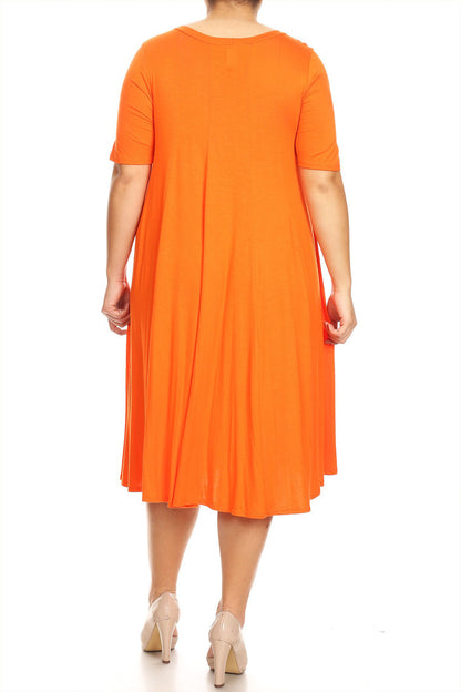 Women's Plus Size Short Sleeves A-Line Round Neck Casual Solid Midi Dress