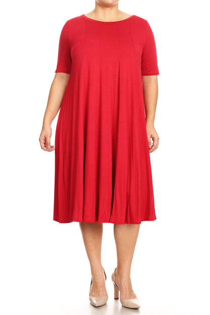 Women's Plus Size Short Sleeves A-Line Round Neck Casual Solid Midi Dress