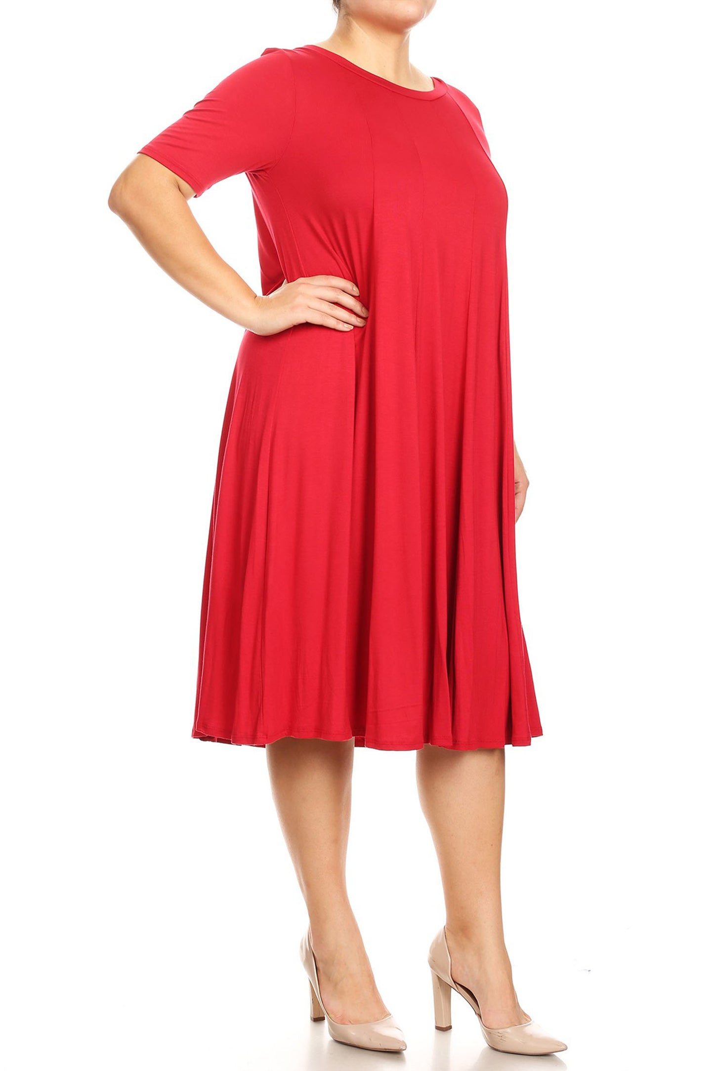 Women's Plus Size Short Sleeves A-Line Round Neck Casual Solid Midi Dress