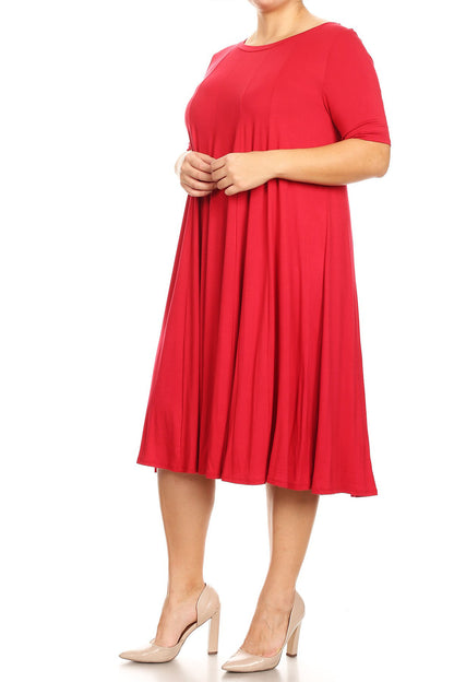 Women's Plus Size Short Sleeves A-Line Round Neck Casual Solid Midi Dress