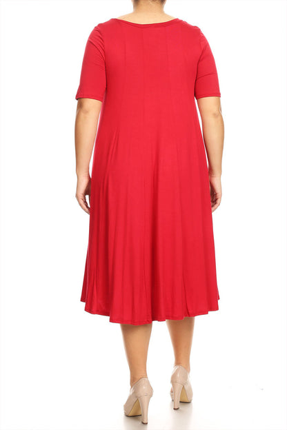 Women's Plus Size Short Sleeves A-Line Round Neck Casual Solid Midi Dress