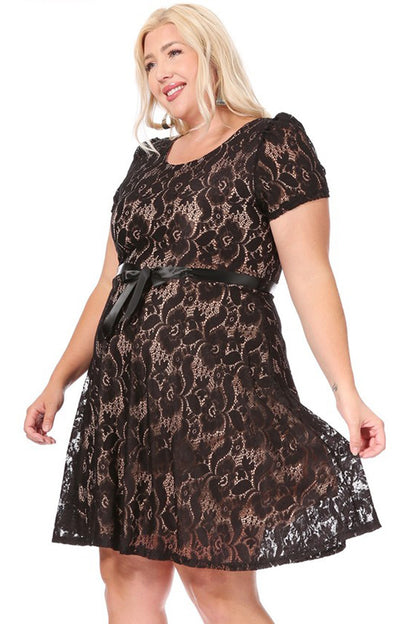 Women's Plus Size Lace Short Sleeve Party Midi Dress