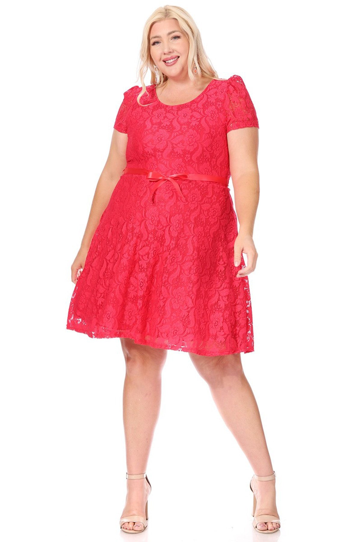 Women's Plus Size Lace Short Sleeve Party Midi Dress