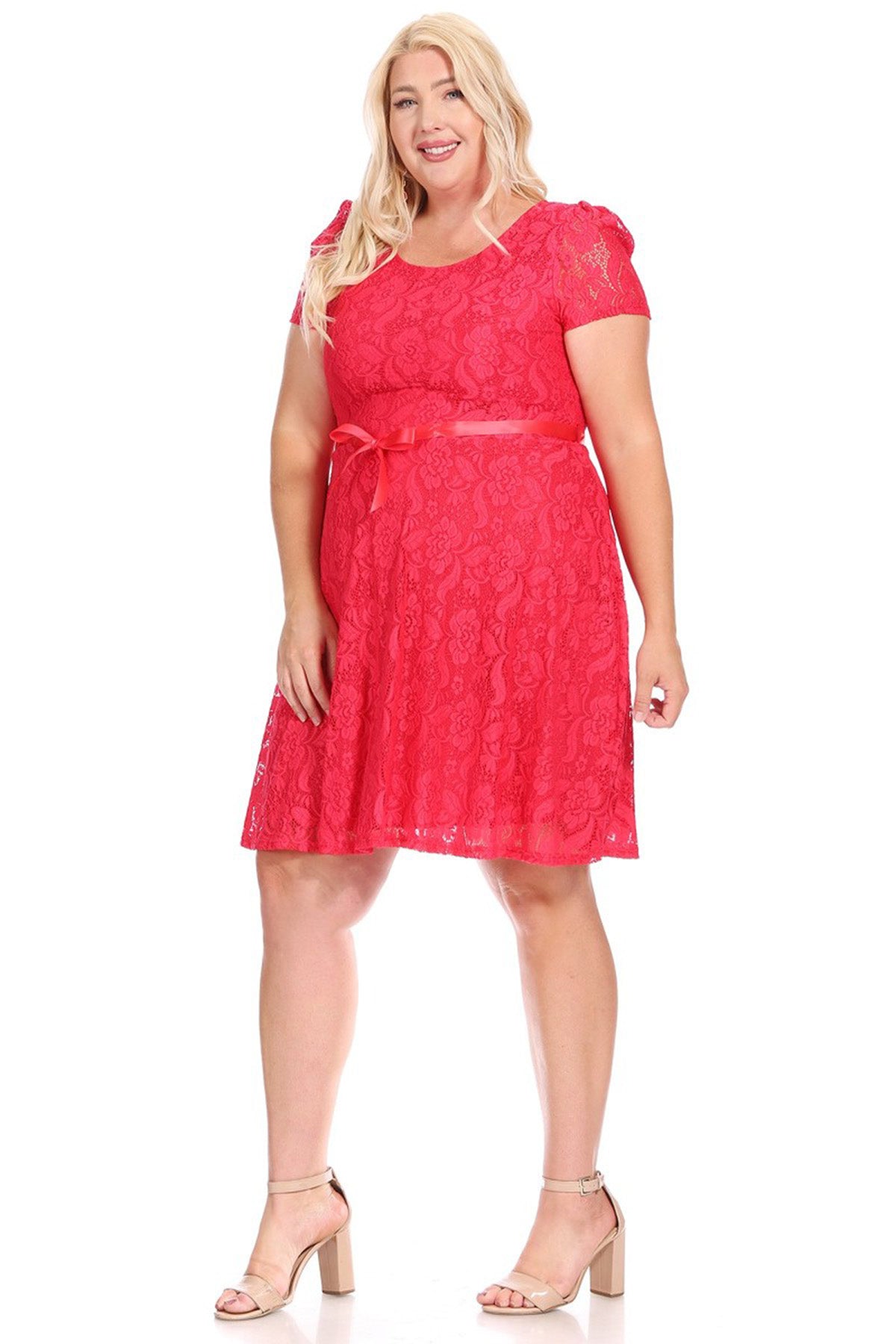 Women's Plus Size Lace Short Sleeve Party Midi Dress