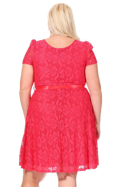 Women's Plus Size Lace Short Sleeve Party Midi Dress