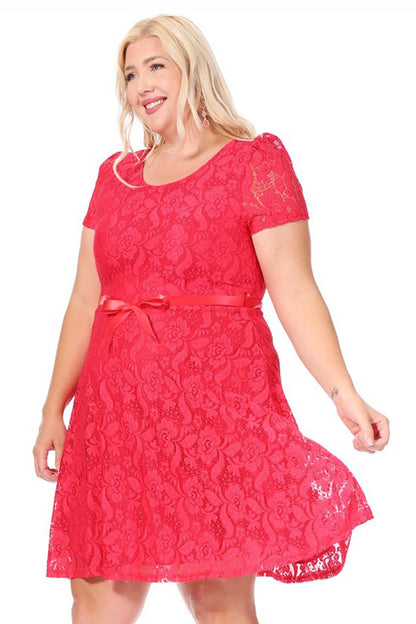 Women's Plus Size Lace Short Sleeve Party Midi Dress