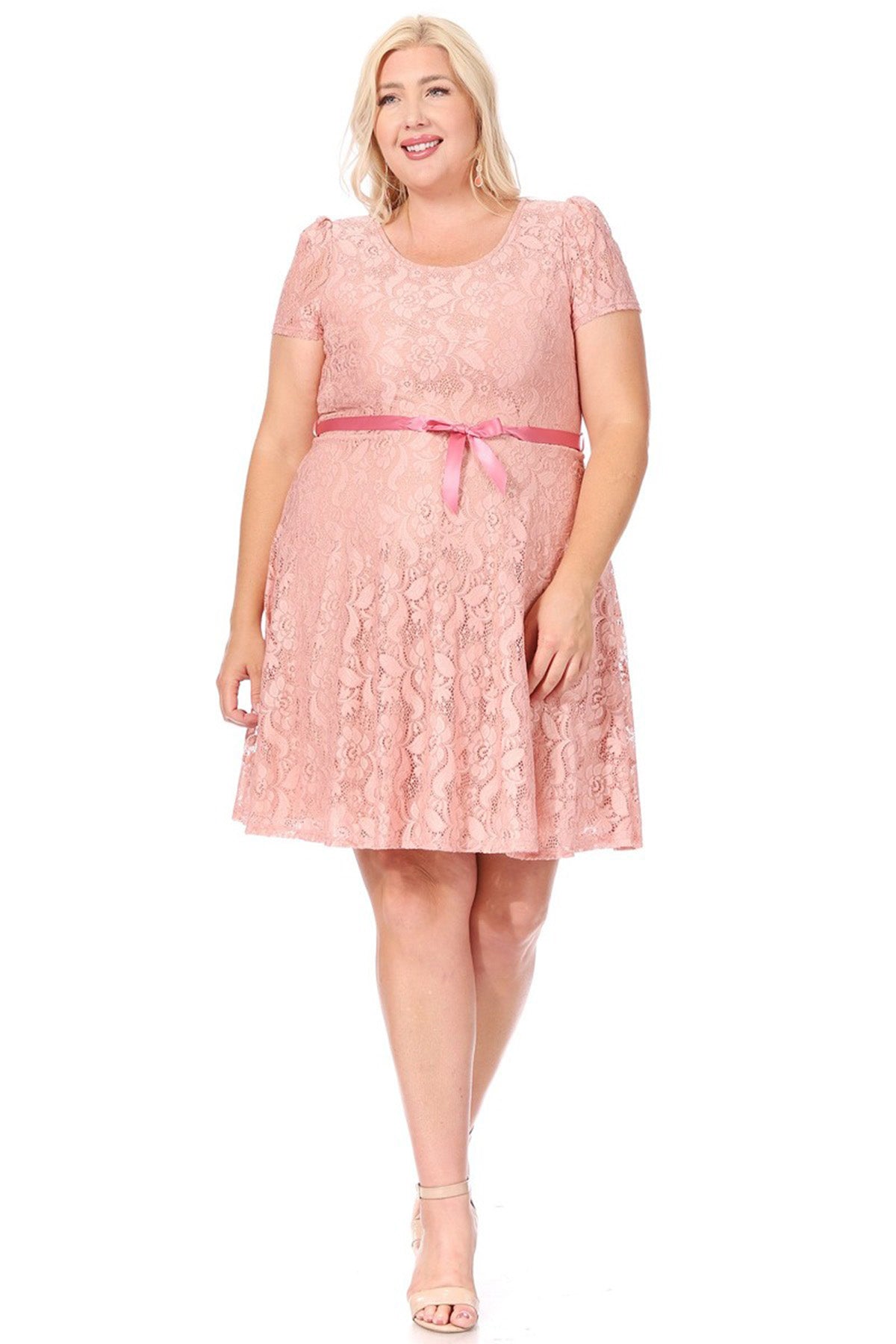 Women's Plus Size Lace Short Sleeve Party Midi Dress