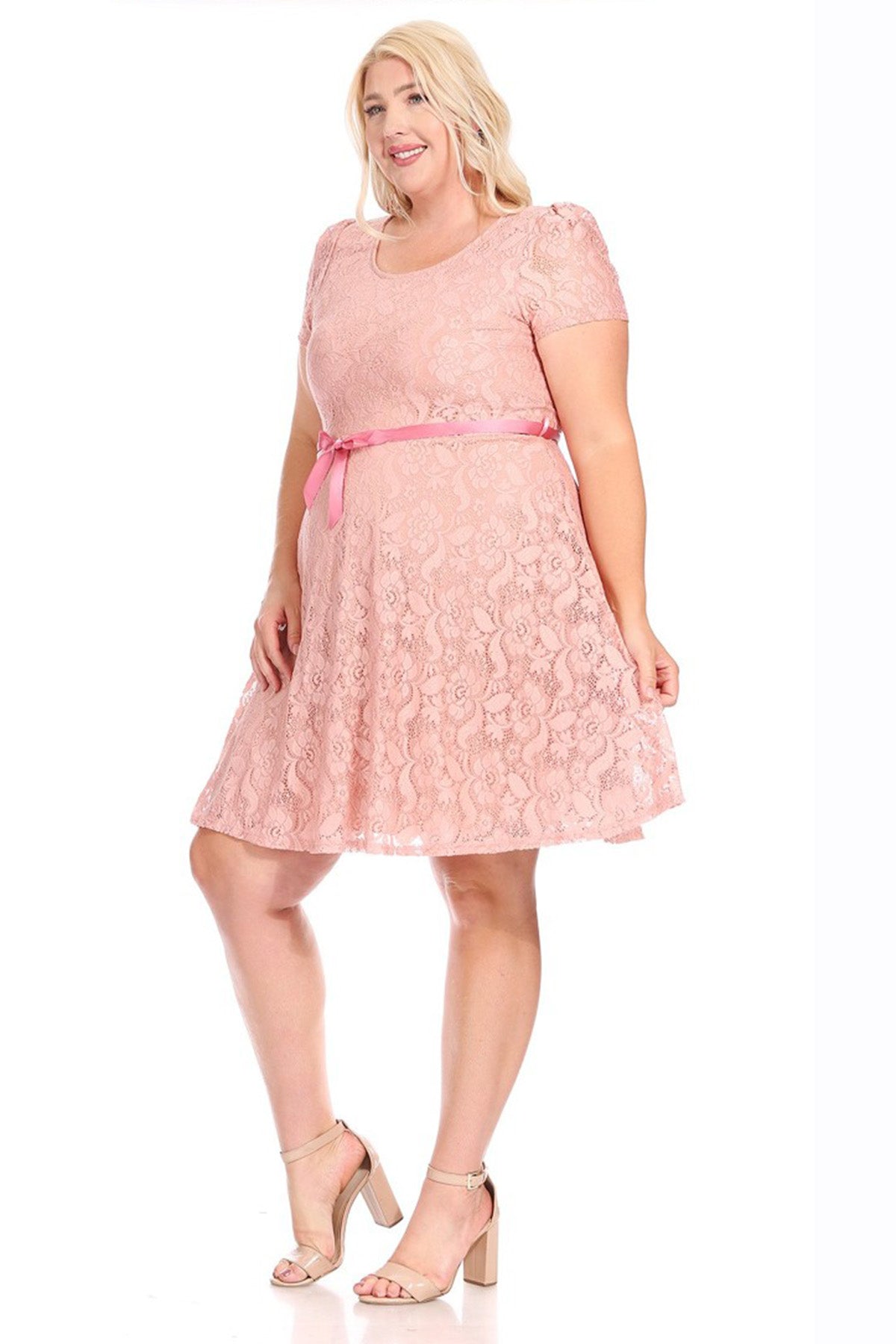 Women's Plus Size Lace Short Sleeve Party Midi Dress