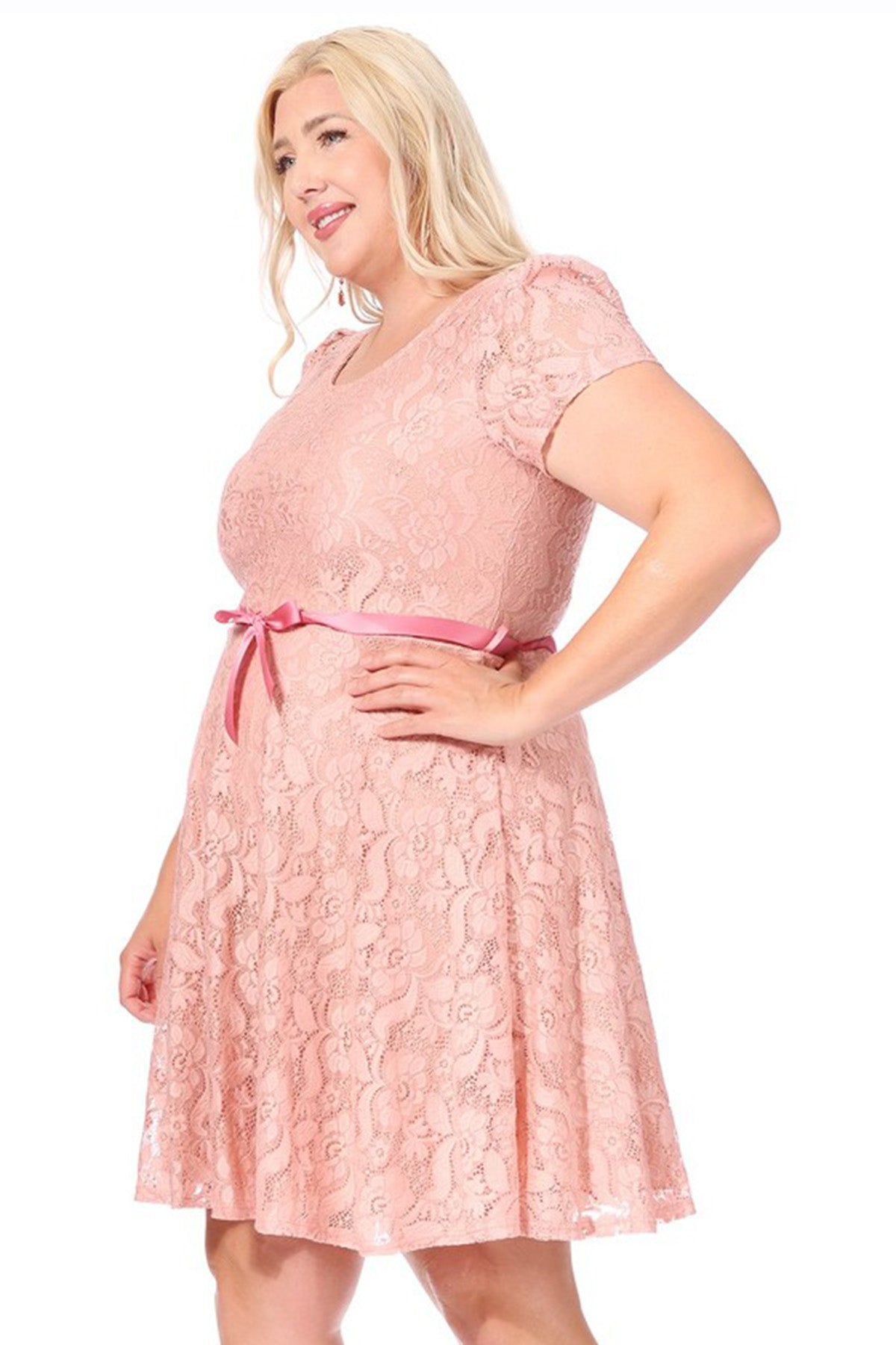 Women's Plus Size Lace Short Sleeve Party Midi Dress