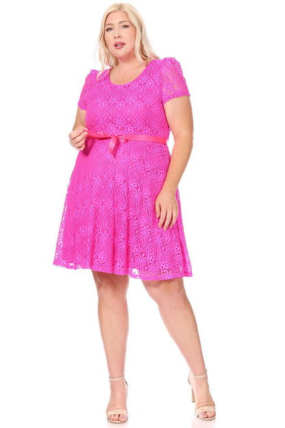 Women's Plus Size Lace Short Sleeve Party Midi Dress