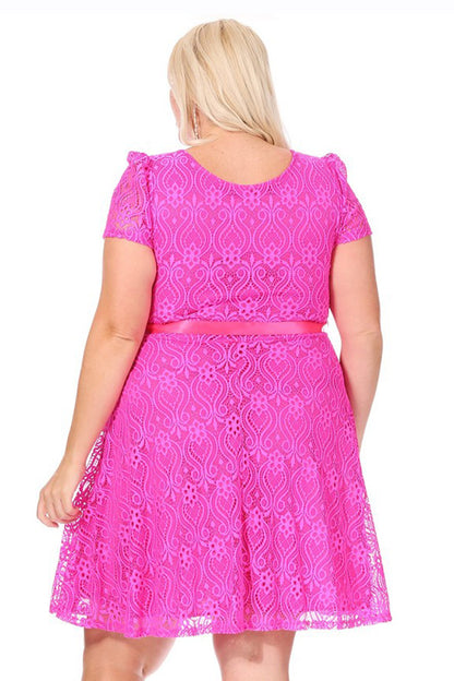 Women's Plus Size Lace Short Sleeve Party Midi Dress