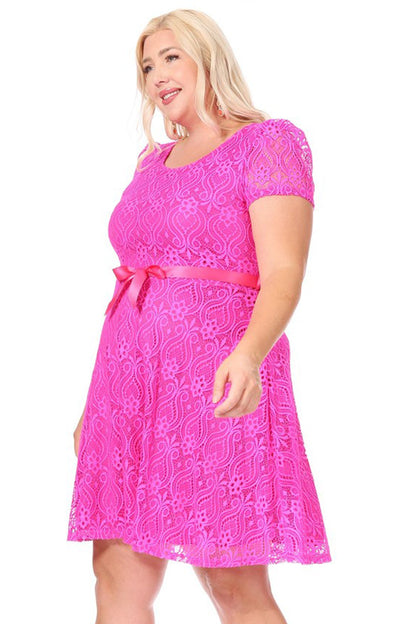 Women's Plus Size Lace Short Sleeve Party Midi Dress