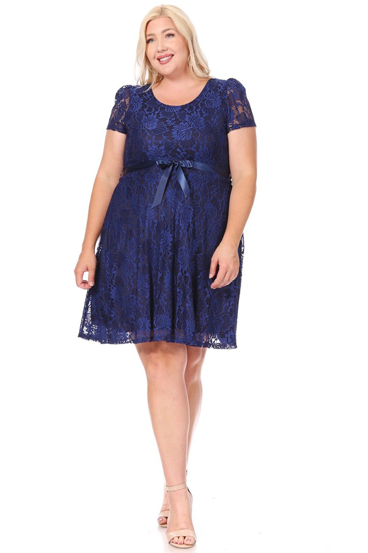 Women's Plus Size Lace Short Sleeve Party Midi Dress