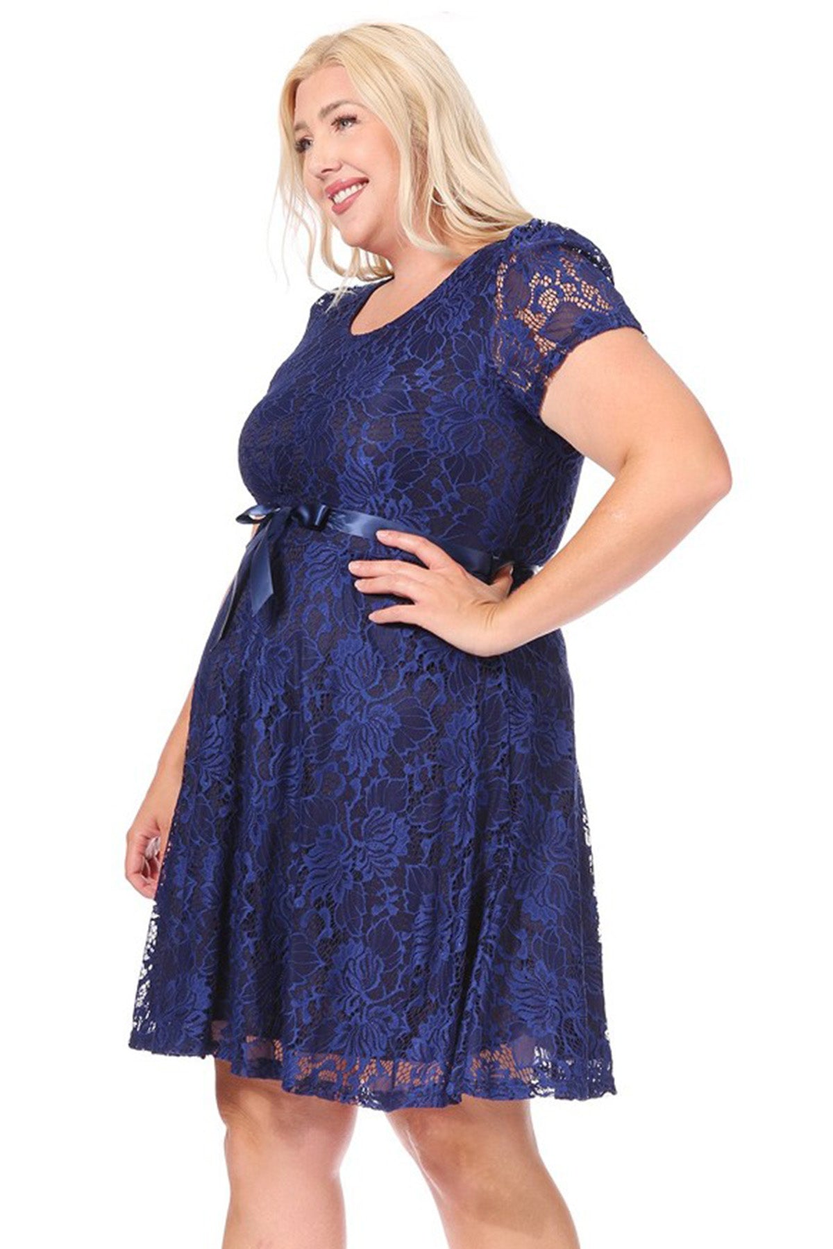 Women's Plus Size Lace Short Sleeve Party Midi Dress