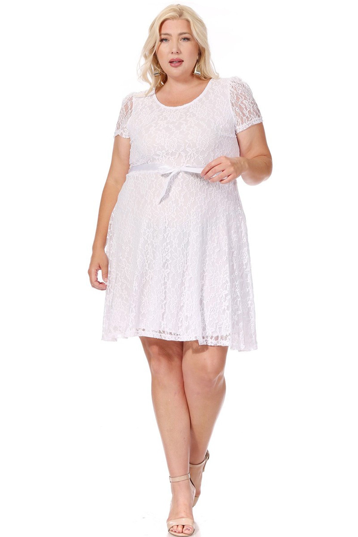 Women's Plus Size Lace Short Sleeve Party Midi Dress