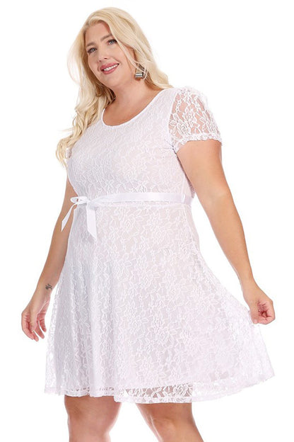 Women's Plus Size Lace Short Sleeve Party Midi Dress