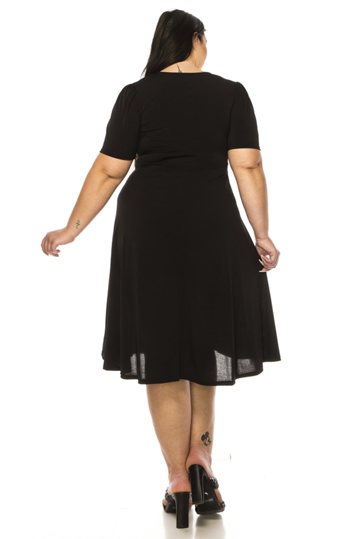 Women's Plus size Stylish Solid Faux Wrap Dress with Deep V-Neck