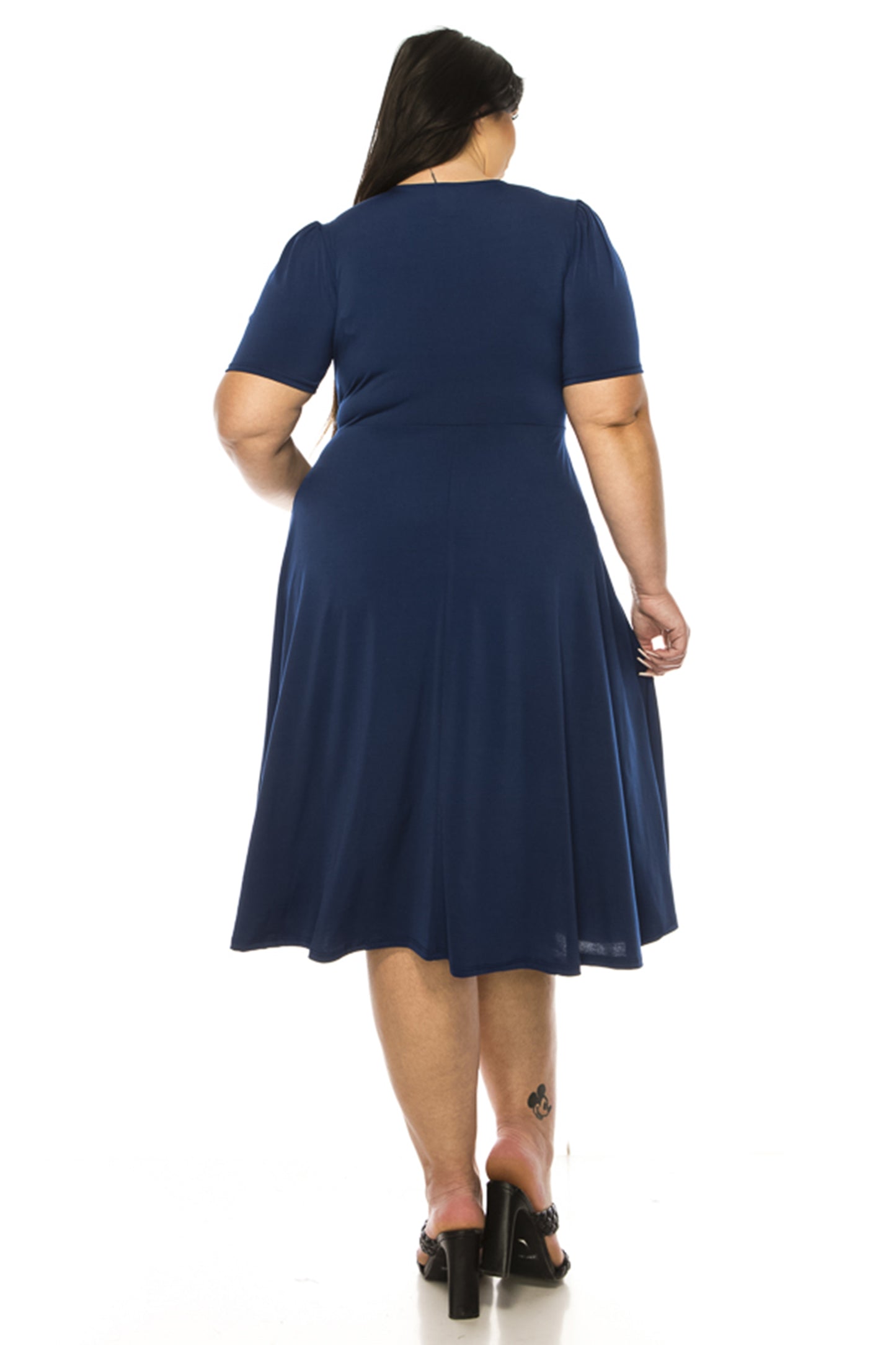 Women's Plus size Stylish Solid Faux Wrap Dress with Deep V-Neck