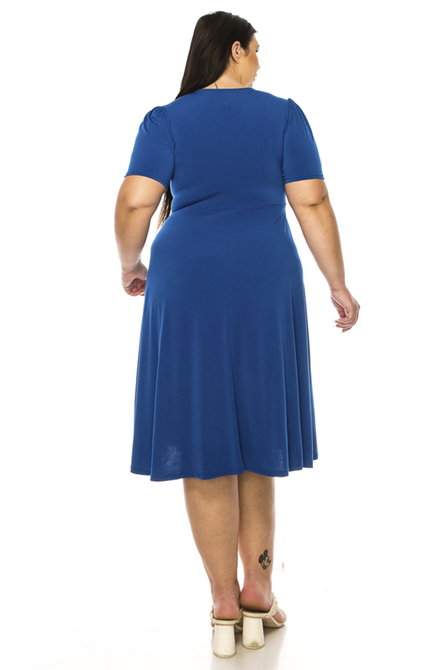 Women's Plus size Stylish Solid Faux Wrap Dress with Deep V-Neck