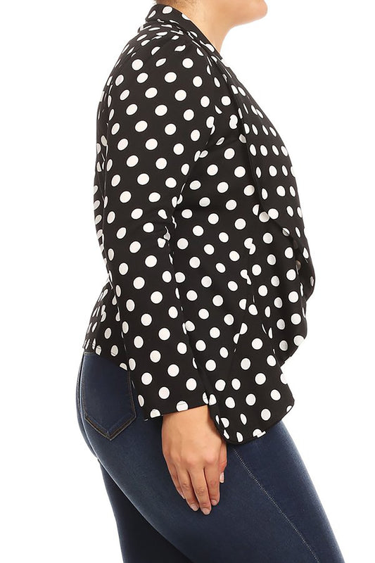 Women's Plus Size Polka Dot Long Sleeves Open Front Business Casual Office Blazer Jacket