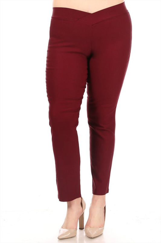 Women's Plus Size Full Length Pull On Slim Fitted Banded Waist Casual Office Solid Pants
