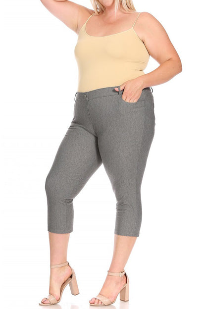 Women's Plus Size Casual Comfy Slim Pocket Jeggings Jeans Capri Pants