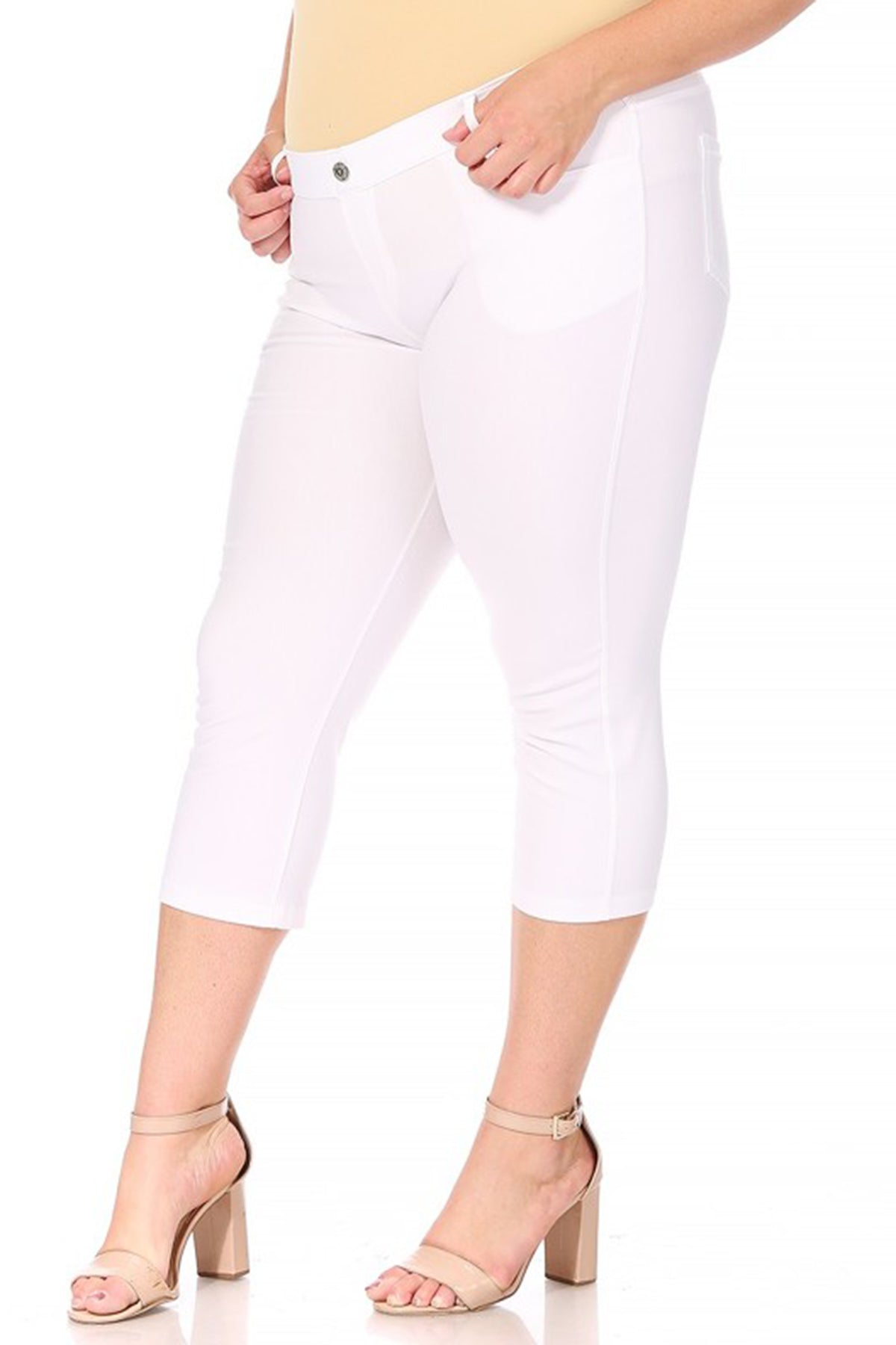 Women's Plus Size Casual Comfy Slim Pocket Jeggings Jeans Capri Pants