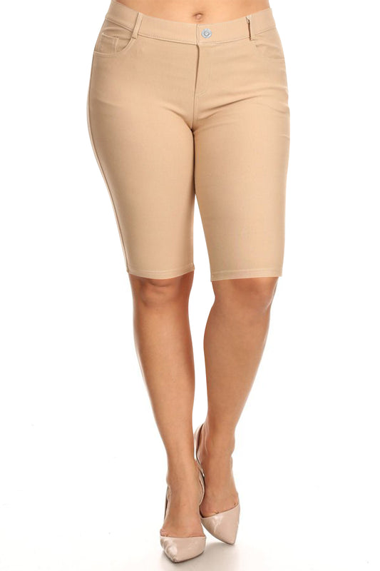 Women's Plus Size Casual Stretch Comfy Pockets Solid Bermuda Shorts Pants