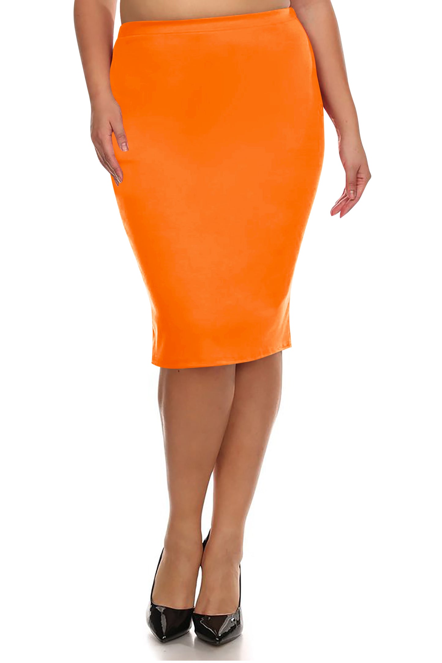 Women's Plus Size High Waist Casual Lightweight Solid Pencil Midi Skirt